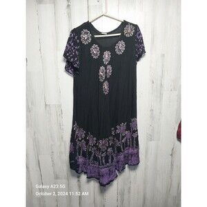 ASHA Black Purple Flowy Midi Dress One Size